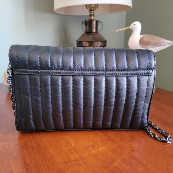 Brooks Brothers Black Quilted Calfskin Leather Crossbody Evening Bag Purse - Picture 5 of 16